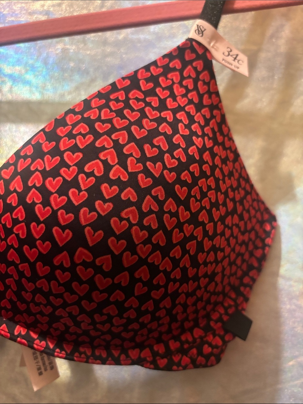 Victoria's Secret Black Bra with Pink Heart Print